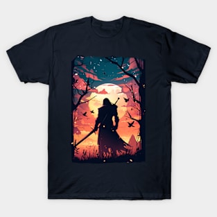 Solitary Hunter by the Setting Sun - Witcher T-Shirt